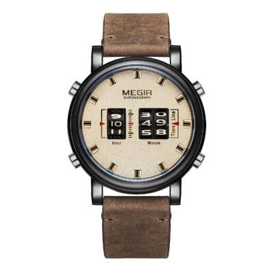 

MEGIR 2137 Military Army Quartz Men Watch 3ATM Waterproof Drum-Type Roller Wrist Watch Outdoor Sports Clock Wristwatch with Leathe