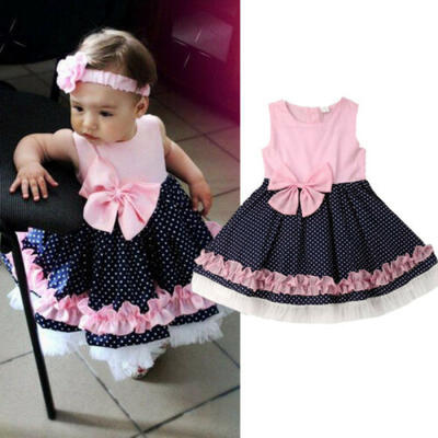 

Princess Kids Baby Girls Lace Polka Dots Dress Sleeveless Party Pageant Dresses