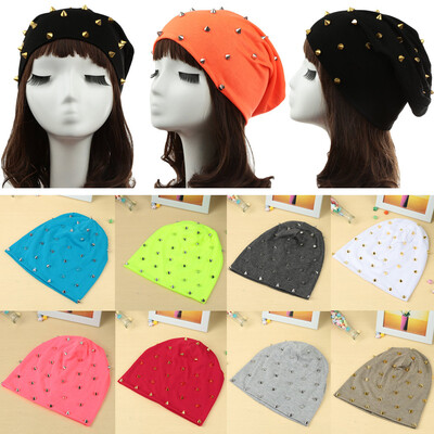 

New Fashion Unisex Men Women Beanie Rivet Decoration Solid Design Hip-Hop Slouch Headwear Hat