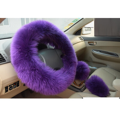 

1 Set Plush Fuzzy Steering Wheel Cover Purple Wool Handbrake Car Accessory NEW