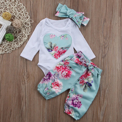 

Cute Infant Baby Girl Floral Clothes Romper Tops Pants Headband Outfit Set