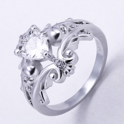 

Sterling Silver Skeleton Ring Gothic Skull Love Heart Diamond Jewelry Wedding Rings