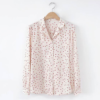 

Autumn Women Blouse Vintage Temperament Cartoon Dot Print Lapel Shirt Tops Loose Single-breasted Long Sleeve Blousew