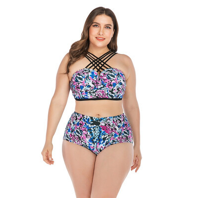 

summer bikini Printed Strappy High Waist Quick Drying Swimwear Bikini Top Bottom Lady Plus Size Swimsuit