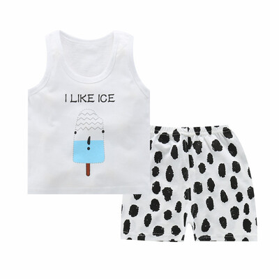 

Summer Baby Boys Girls Clothes Set Sleeveless Cartoon Print Tops Vest Shorts Toddler Casual Outfits Sets