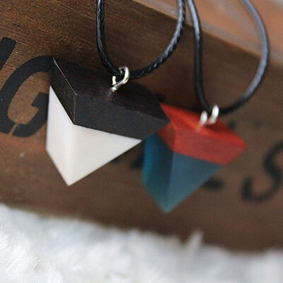 

New Colored Resin Wood Pendant Rope Chain Triangle Necklace Exquisite Jewelry