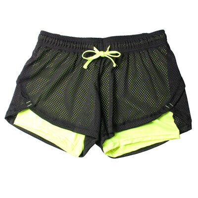 

Summer Women Cotton Mesh Yoga Short Work-out Two Layer Fitness Fold Short Cool Wear Drawstring Clothing for fitness Running
