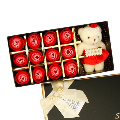 

Toponeto 12PCS Romantic Rose Soap Flower gift box with Plush Animal toys Bear Doll