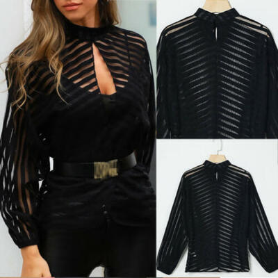 

Women Girls Mesh Sheer Top Long Sleeve Transparent T-Shirt Blouse Tee Tops New