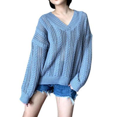 

Autumn Women Korean Loose Wear V-Neck Knitting Sweater Pullover Tops