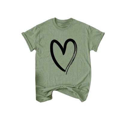 

Plus Size Cute Love Heart Print Summer Women T-Shirt Short Sleeve Round Neck Top