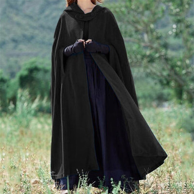 

Women Warm Hooded Wool Blend Long Cape Cloak Jacket Costume Poncho Coat