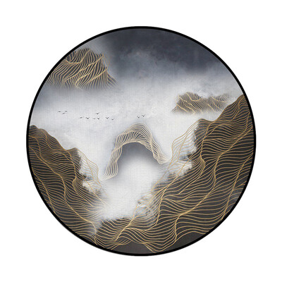 

Toponeto Abstract Blue Mountain Ink Painting Printed Soft Fabric Round Floor Mat Carpet