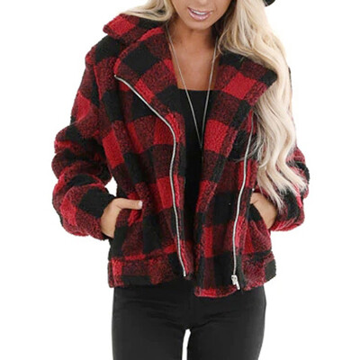 

Tailored Fashion Womens Long Sleeve Plaid Zip Up with Zippered Pockets Winter Jacket Coat