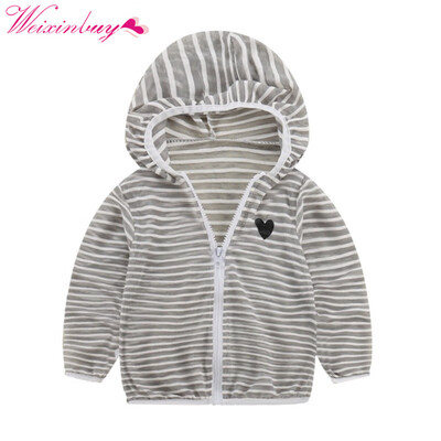 

Summer Autumn Hooded Baby Jacket Striped Beach Breathable Sunscreen Jacket for Boys Girl Clothes Girl Coat