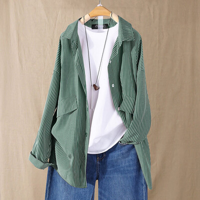 

Tailored Fashion Women Casual Loose Long Sleeve Striped Print Cardigan Tops Coat