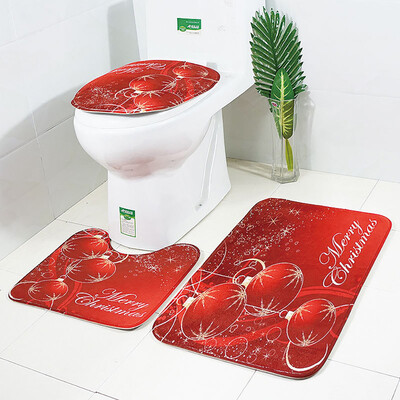 

〖Follure〗Christmas Print Toilet Bathroom Mat Three-Piece Floor Mat Carpet Set