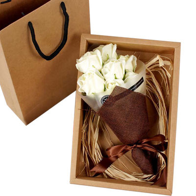 

7PcsSET Rose Artificial Gift Wedding Scented Petal Bouquet Gift Box Bath Body Flower Soap Party Favor With Luxurious Paper Bag