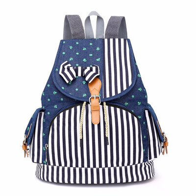 

Denim Backpacks School Bag for Teenage Girls Printing Backpack Canvas Travel Bag Women Drawstring Bagpack Cute Bow Back Pack