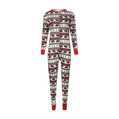 

Parent-child Clothing Christmas Letters Bear Print Jumpsuit Buttons O Neck Long Sleeve Family Matching Outfits Rompers Overalls