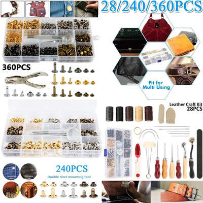 

28240360 Pcsset Leather Rivets Double Cap Rivet Tubular Metal Studs Simple Cap Metal Tubular Rivets with Fixing Tool Kit