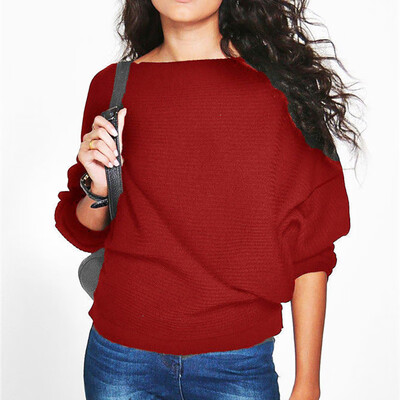 

Autumn New Solid Color Women Sweaters Fashion Batwing Long Sleeve Knitted Sweater O-Neck Casual Bottoming Shirt pull femme
