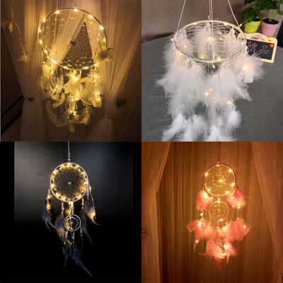 

Gobestart Handmade Dream Catcher Feathers Night Light Car Wall Hanging Room Home Decor