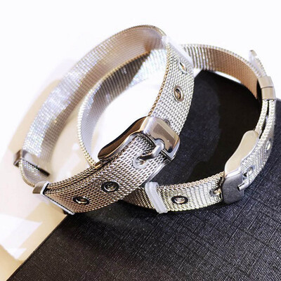 

Jewelry Silver Stainless Steel Mesh Charms Bracelet Set with Rubber preventer&hot selling DIY Charms