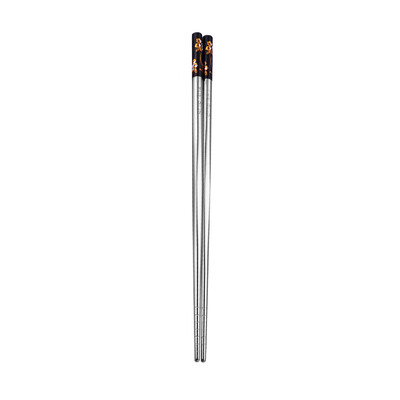

Siaonvr 1 Pair Length White Flower Pattern Stainless Steel Chopsticks Pair New BK