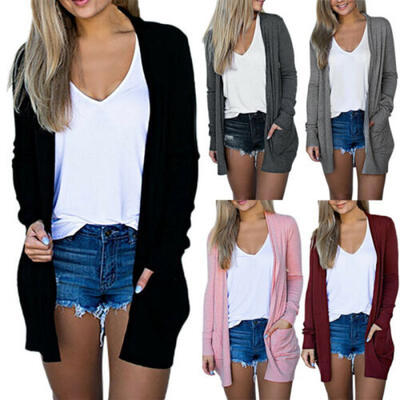 

Womens Open Front Fly Away Cardigan Sweater Long Sleeve With Pockets Loose Drape