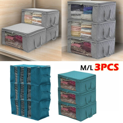 

3pcs 1pc Non-woven Foldable Wardrobe Storage Box Space Saver Clothes Quilt Blanket Storage Bag Home Organizer Box