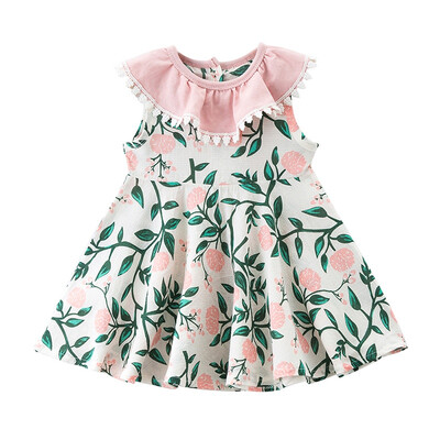 

Summer Dress Cute Baby Girls Clothes Floral Pattern Sleeveless Dress Kids Toddler Pageant Cotton Sundress