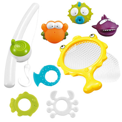 

YIWULABaby Fishing Toy Bathing Floating Soft Rubber Water Tub Squirts Spoon-Net 8pcs
