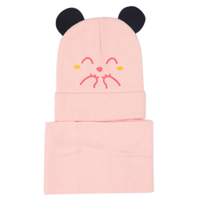 

Newborn Baby Winter Warmer Scarf Cartoon Print Hat With Ear Design Infant Boys Girls Collar Scarves Neckerchiefs Headwear Sets