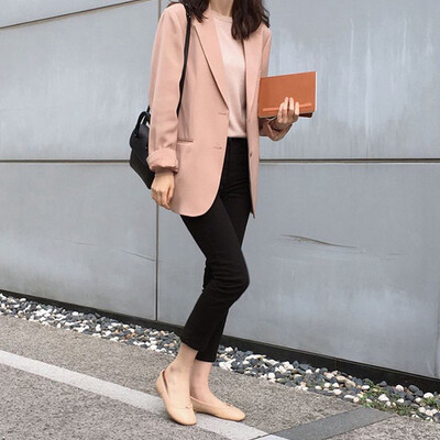 

2020 New Women Spring Summer Solid Color Jackets Lapel Casual Long Sleeves Slim Warm Coat Blazer