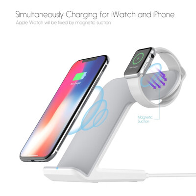 

2 in 1 Wireless Charging for Apple watch 1 2 3 4 Qi Fast Wireless Charger Dock Stand for iPhone  X 8 Plus Samsung Galaxy S9 S8