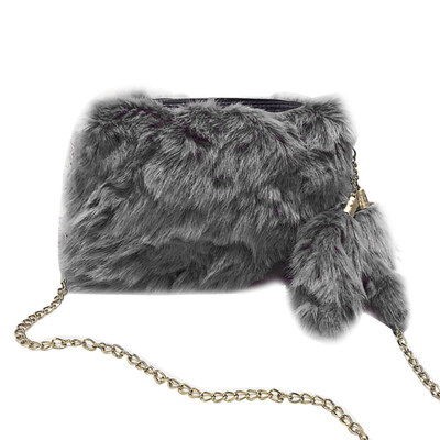

Fashion Soft Plush Metal Shoulder Strap Women Party Zipper Crossbody Bag Pouch