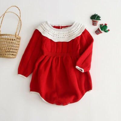 

UK Newborn Kids Baby Girls Clothes Knit Long Sleeve Romper Bodysuit Warm Outfit
