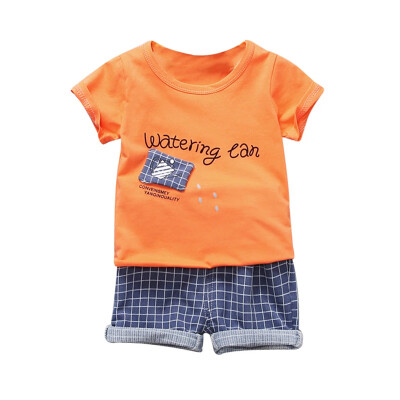 

Baby Boys Clothes Summer Short Sleeve Cartoon Letter Print T-shirt TopsPlaid Shorts Casual Costume Set