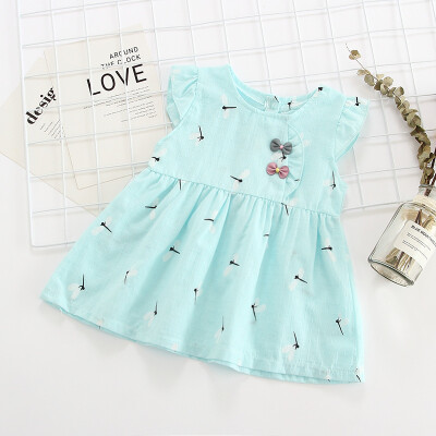 

Summer Girls Dress Casual Baby Girls Clothes Floral Sleeve Dress Cotton Kids Toddler Sleeveless Sundress