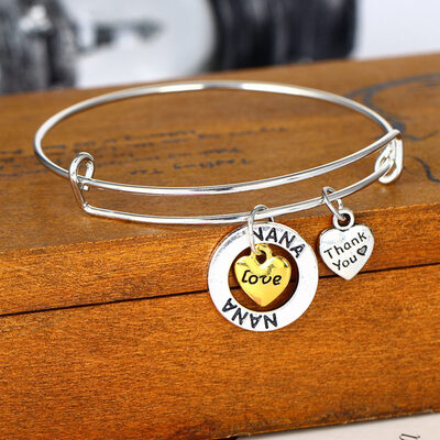 

Love Heart Bangle Mother Sister Grandma Daughter Pendant Bracelet Thank You Gift