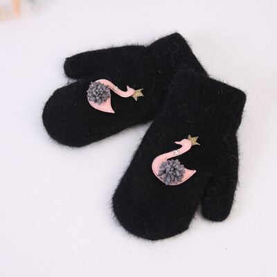 

Baby Gloves 4-10T Children Toddler Baby Thicken Girls Full Finger New Autumn Winter Warm Knitted Mittens Swan Pattern Gloves