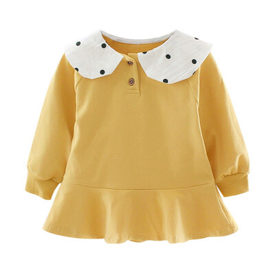 

Autumn Children Girls Long sleeve Dress Cute Round Colla Rabbit Ears Dot Print Stitching Bottoming Sweet Princess Dress