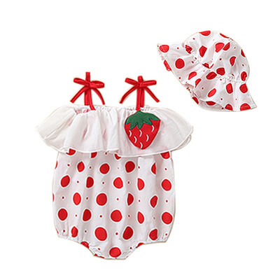

Infant Summer Round Collar Short Sleeve Dot Print Girls Jumpsuit Climb Soft RomperHat Two-piece Set