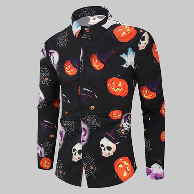 

Toponeto Mens Autumn Fashion Casual Halloween Printed Long-sleeved Top Blouse Shirt