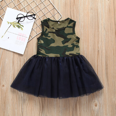 

2019 New Summer Casual Baby Girls Sleeveless Camouflage Pattern Dress Kids Toddler Princess Mesh Sundress