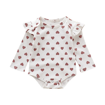 

Infant Baby Clothes Autumn Long Flare Sleeve Clothes Lovely Heart Print Bodysuit for Baby Girl Clothes Autumn