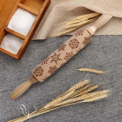 

JPGIF Christmas Rolling Pin Engraved Carved Wood Embossed Rolling Pin Kitchen Tool