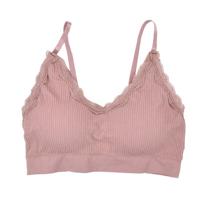 

Seamless Beauty Back Thread Wrapped Chest Lace Stitching Solid Color V-Neck Tube Top