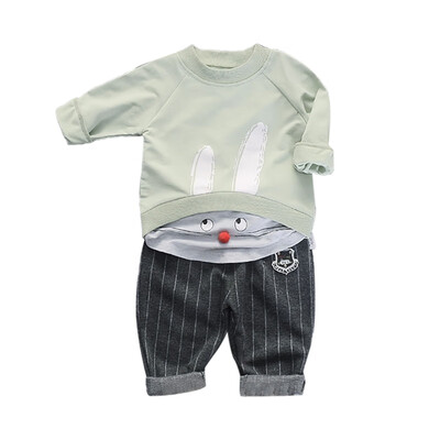 

Autumn Set Children Baby Boys Girls Casual Long Sleeve Cartoon Rabbit Pattern Shirt TopsPants Trouser Set